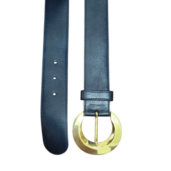 Givenchy Blue Leather Belt Gold G Buckle Designer Statement made in France 40 - Picture 3 of 8